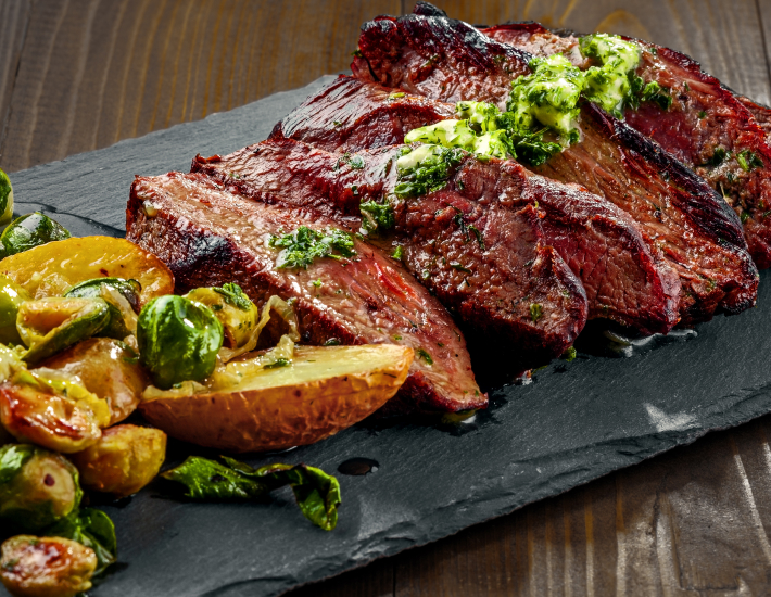 Pepper Steak with Garlic Herb Butter